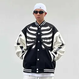 Chaquetas para hombres Chaqueta de béisbol para hombres americanos, ropa de calle, parche de esqueleto de hip-hop, chaqueta del equipo escolar, parche gótico Harajuku, ropa punk para hombres x1016