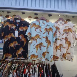 Homens camisetas 23ss verão wacko maria tigre totem impressão manga curta hip hop homens mulheres streetwear camisa havaiana