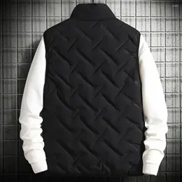 Gilets d'hommes hommes gilet épaissi col montant manteau pour hiver veste chaude avec fermeture éclair couleur unie coton rembourré confort élégant