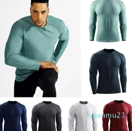 T-Shirt Mens Yoga Europe US Running Litness Clothing Quick Tee Sportswear Resport Alded Compression Training Stretch String Slim Clims