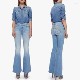 Kvinnors jeans Kvinnor Personliga unika tryckta denimbyxor 2023 Fashion Elastic Slim Fleared Trousers