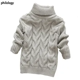 Cardigan Phalology 2T8T Pure Color Winter Boy Girl Kid Thick編み底部のタートルネックシャツ固体ハイカラープルオーバーセーター231016