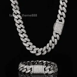 Mens 15mm Box Clasp Miami Cuban Chain Jewelry Iced Out Full CZ Diamond Baguette Cuban Necklace Chain
