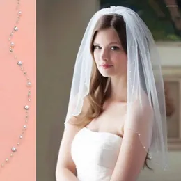 Brautschleier, einlagig, kurzer Schleier, wellenförmig, für Hochzeit, Braut, handgefertigte Perlen, elfenbeinfarbene/weiße Accessoires