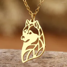 Colares de pingente de aço inoxidável bonito spoof husky animal gargantilha corrente moda colar para mulheres jóias festa amigos presentes