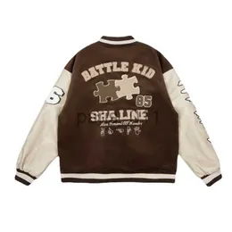 Kurtki męskie High Street Baseball Jacket Brown Patch Work Garnitury HARAJUKU PLAT HARAJUKU UNISEX ROMPER BOMBER SZKOŁA SZKOŁA X1016