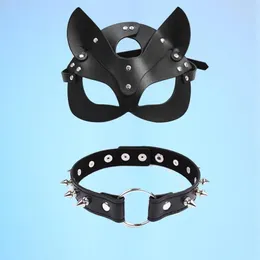 Erotisk sexig lädermask cosplay katt kvinnor bdsm fetisch halloween maskerad boll fancy masker sex leksaker tillbehör behåar set300y