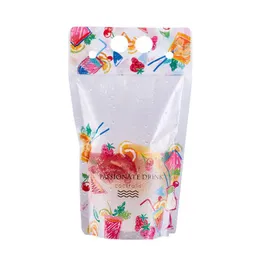 Borse di stoccaggio 500Ml modello di frutta sacchetto di plastica per imballaggio di bevande sacchetto per bevande succhi di latte caffè con manico e fori St Home Garden Dh9Kj