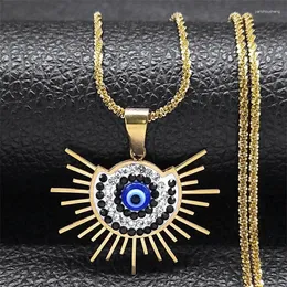 Hänge halsband Lyckliga turkiska blå ögonhalsband för kvinnor män rostfritt stål guldfärg koreansk choker kpop eleganta kedja smycken