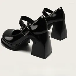 Dress Shoes 2023 Womens Advanced Sense Mary Jane Solid Color Square Head Thick Heel Buckle Strap Single
