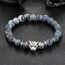 Ganze-Ganze Antike Silber Überzogene Buddha Leopard kopf Armband Lava Naturstein Perlen Armbänder Für Männer Frauen Pulseras 2173