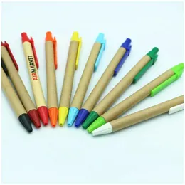 Ballpoint Pens Wholesale Promotional Students Eco-Friendly Paper Custom Logo School Supplies Stationery Plastic Clip Drop Delivery O Dhtaw