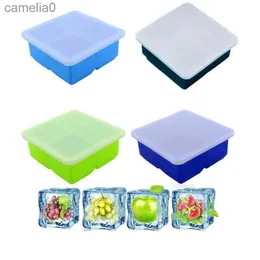 Refrigerator Parts Accessories Big Ice Cube Maker Tray Silicone Square Ice Mold Mould for Whiskey Cocktail Brandy Large Cubitera Ice Tray Ice Cube Mold 4 GridL231016