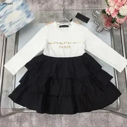roupas de bebê de luxo carta de ouro impressão menina vestido designer de manga comprida crianças vestido tamanho 100-150 cm criança multi camadas bolo saia set01