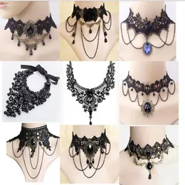 Halloween Sexy Gothic Halsreifen Kristall Schwarz Spitze Hals Halsband Halskette Vintage Viktorianischen Frauen Chocker Steampunk Schmuck G276D