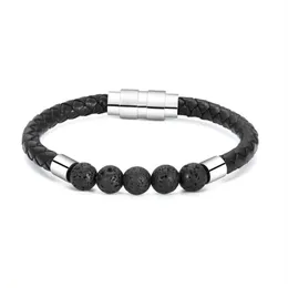 Bangle äkta läder kremation armband lava rock urn för aska kvinnor män minnesmärke keepakes smycken241s