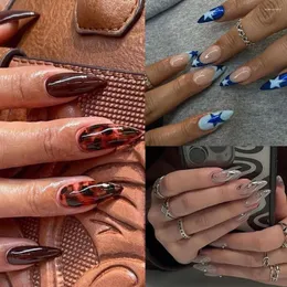 Fałszywe paznokcie 24PCS Długie migdałowe francuskie lampart nacisk na fałszywe manicure odłączane końce paznokci