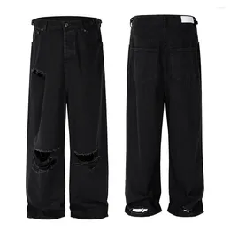 Men's Jeans 2023 Street Wear Fashion Wide Leg Denim Pants Oversize Loose Y2K Black Baggy Straight Perforated Unisex