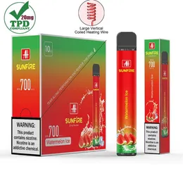 2023 Wholesale Distributors Authentic TPD Certificated Sunfire 700 Puff 2ml E-Cigarettes Pod Kits Not Rechargeable Disposable Vapes Pen 0% 2% 3% 5% 320mAh Batteries in UK