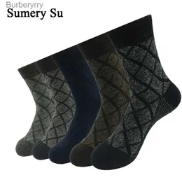 Skarpetki męskie 5 par/Lot Wool Men Winter Cashmere Warm Casual Sock Meas Rhombus Wzór wirtualny punkt 3 style diftl231016