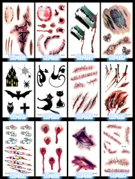 Halloween-Terror Temporäre Tattoos Blutnarben-Tattoos Wundnarbe Halloween-Spezialeffekte-Make-up Körperbemalung wasserfestes Tattoo ZZ