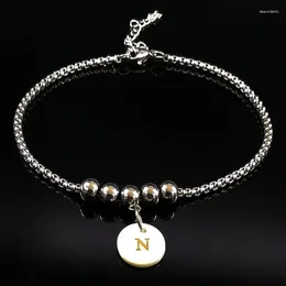 Tornozeleiras Moda Shell Pulseira de Pé de Aço Inoxidável Mulheres Cor Prata N Letra Tornozelo Jóias Pulsera Tobillera A612313S07