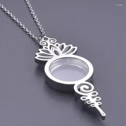 Pendant Necklaces Style Elegant Lotus Flower Glass Relicario Po Locket Necklace For Women Picture Floating Charms