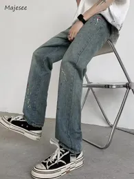 Jeans masculinos bordados homens retos high street estilo americano moda adolescentes diário all-match confortável esfregões pantalones estéticos