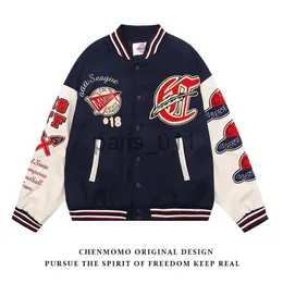 Men's Jackets Tide Brand Baseball Uniform Men's Jacket Vintage Handmade Loose Stitching Leather Sleeve Jacket x1016