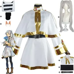 Cosplay Anime Frieren al funerale costume cosplay parrucca elfo uniforme bianca vestito da donna sexy vestito da gioco di ruolo per performance sul palco di Halloween