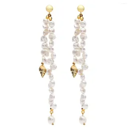 Hoop örhängen 2023 Vintage Pearl for Women Gloden Color Conch Eardrop Large Danger Jewelry Earring Baroque