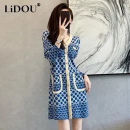 Basic Casual Dresses Autumn Winter Elegant Fashion Vintage Patchwork Knitted Dress Ladies Long Sleeve Temperament Korean Style Vestido Female Clothes 231016