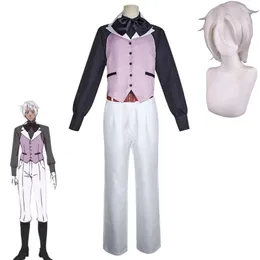 Cosplay anime noe archiviste vanitas karte cosplay kostüm peruk mor beyaz üniforma cadılar bayramı rol oyun elbise