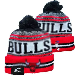 Gorros masculinos de malha com punhos pom bulls chicago los angeles chapéus esportivos chapéu de malha listrado lã lateral quente gorros de beisebol para mulheres