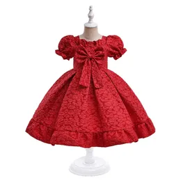 Girl's Dresses Princess Kort ärmar Performance Show Dress with Bow Ballgown Flower Girls Wedding S Birthday Party Gowns 231016