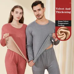Men's Tracksuits Cation Thermal Underwear Men Long Sleeve Sets Blouse Pant Women Warm Clothing Two Piece Set Plush And Thicken Solid Color