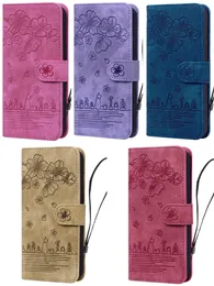 Custodie a portafoglio in pelle con fiori di moda per Huawei Honor 80 90 Lite 70 Play 40 X8 X6a X7a X5 X40i Magic 4 5 Lite Retro Sakura Cherry Cat Holder Flip Cover ID Card Slot Pouch