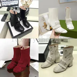 Projektantka Marmont Women Boots Platforma Platforma kostki z butami z frędzl