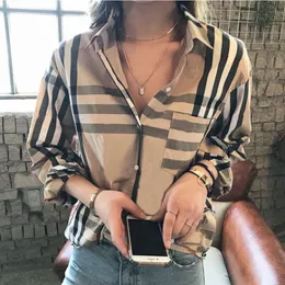 Kvinnor BLOUSES Fashion Classic Summer Plaid T-shirt plus storlek Casual Long Sleeve Top