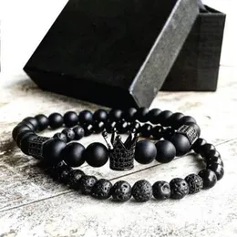 2 pçs conjunto masculino mulher grânulo pulseira coroa charme pulseira contas naturais buda pulseira para mulheres e homens pulseras masculina2396