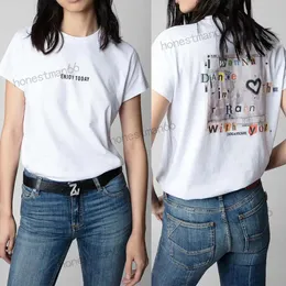 Zadigvoltaire T-shirt 23ss Designer Modna bawełna T Shirt Nowa Zadig Voltaire Sweter Letter Ink Digital Print List Love Hot Drill Short Sleeve Tee Zadig Top