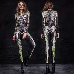 Halloween kvinnor kläder cosplay kläder halloween skräck mänskligt skelett tätt jumpsuitkläder kostymer