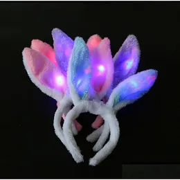 Other Festive & Party Supplies Cosplay Plush Rabbit Ear Led Hair Hoop Flashing Glow Headband Crown Heart Light Up Accessories Hallowee Dh5Zw