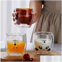 Canecas Dos Desenhos Animados Duplo Borosilicato Vidro Pato Urso Copo de Leite Home Inventário Atacado Gota Entrega Jardim Cozinha Jantar Bar Drinkware Dh7Ih