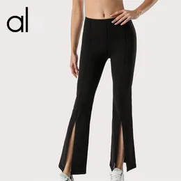 AL-088 Front Slit Fiess Gym Women Yoga Pants Elastic Wide Leg Leggings High Waist Thin Summer Flare Pant