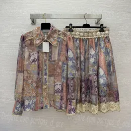 Florales Damen-Blusen-Hemd-Oberteil-Röcke-Set mit langen Ärmeln und Reverskragen, Hemdkleid, Outfits, luxuriöses Street-Style-Rock-Outfit