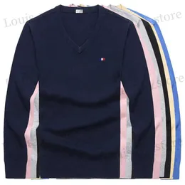 Herrtröjor 100% bomullsvarumärke tröja män mode avslappnad fast färg v-hals pull homme vår höststickor pullover kläder tröja p8508 t231016