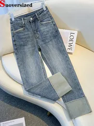 Jeans da donna Vintage a vita alta Polsini larghi oversize Pantaloni streetwear casual Strecth Vaqueros Pantaloni moda Hosen dritti da donna