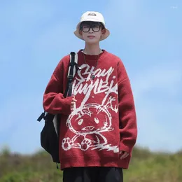 Men's Vests Sweater Autumn Funny Cartoon Print Knit Sweatshirt High-quality Long Sleeve Pullover Youth College Style Men Clothing Red