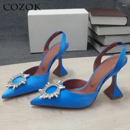 Kleid Schuhe Runway BlingBling Strass Blumen Sandalen Frauen Hoof Heels Satin Pumps Sexy Formal Wear Bankett Party Hochzeit Sommer